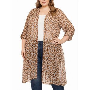 NWT Joie De Vivre Sheer Duster Open Cardigan Brown Tan Dots 2X Boutique Cruise